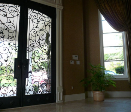 an interior space with a potted plant.