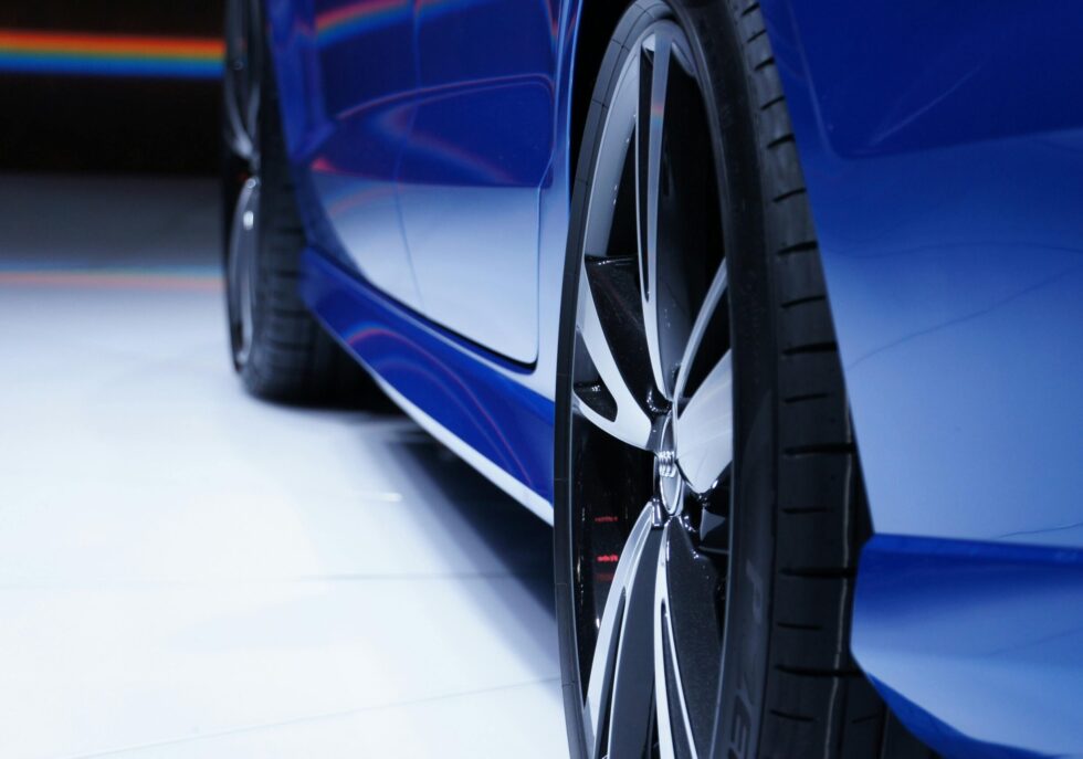car paint protection film installation blue car close up