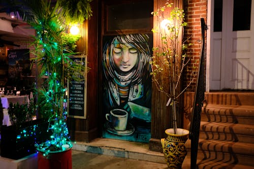 Graffiti on an entrance door. 